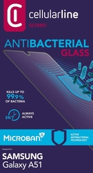 Antimikrobiální ochranné tvrzené sklo Cellularline Antibiom pro Samsung Galaxy A51, černé