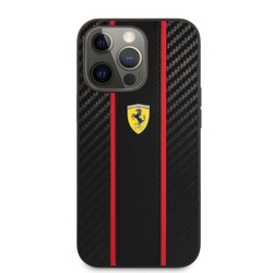 Ferrari PU Carbon Effect Metal Logo Zadní Kryt pro iPhone 14 Pro Black