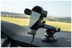 Automatický držák do auta s rychlým bezdrátovým nabíjením FIXED Matic XL na sklo nebo palubní desku, 15W, černý