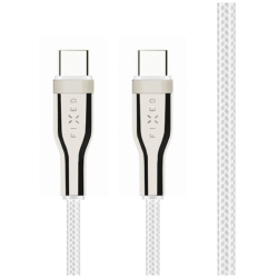 Nabíjecí a datový opletený kabel FIXED s konektory USB-C/USB-C a podporou PD, 1.2 m, USB 2.0, 100W, bílý