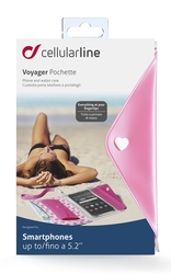 Voděodolné pouzdro s peněženkou Cellularline Voyager Pochette pro telefony do velikosti 5,2, růžové