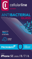 Antimikrobiální ochranné tvrzené sklo Cellularline Antibiom pro Apple iPhone 7/8/SE (2020/2022)