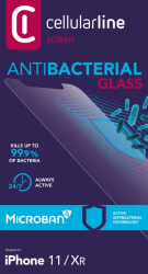 Antimikrobiální ochranné tvrzené sklo Cellularline Antibiom pro Apple iPhone 11/XR