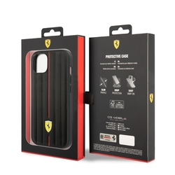 Ferrari Leather Embossed Stripes Zadní Kryt pro iPhone 14 Plus Black