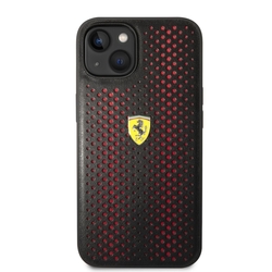 Ferrari PU Leather Perforated Zadní Kryt pro iPhone 14 Plus Red
