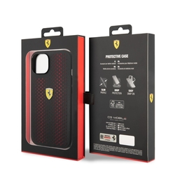 Ferrari PU Leather Perforated Zadní Kryt pro iPhone 14 Plus Red