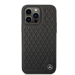 Mercedes Genuine Leather Star Zadní Kryt pro iPhone 14 Pro Max Black