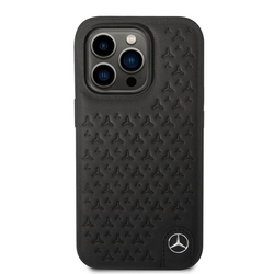 Mercedes Genuine Leather Star Zadní Kryt pro iPhone 14 Pro Black