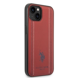 U.S. Polo PU Leather Stitched Lines Zadní Kryt pro iPhone 14 Red