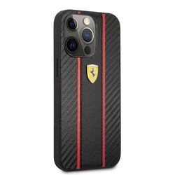 Ferrari PU Carbon Effect Metal Logo Zadní Kryt pro iPhone 14 Pro Max Black