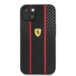 Ferrari PU Carbon Effect Metal Logo Zadní Kryt pro iPhone 14 Black