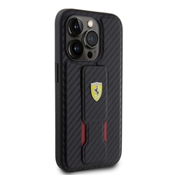 Ferrari Carbon Grip Stand Zadní Kryt pro iPhone 15 Pro Black
