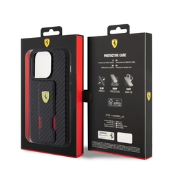 Ferrari Carbon Grip Stand Zadní Kryt pro iPhone 15 Pro Max Black