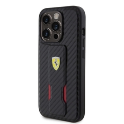 Ferrari Carbon Grip Stand Zadní Kryt pro iPhone 15 Pro Black