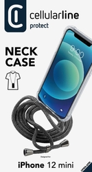 Transparentní zadní kryt Cellularline Neck-Case s černou šňůrkou na krk pro Apple iPhone 12 MINI