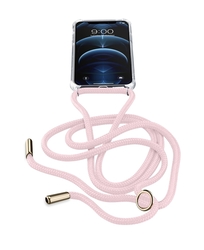 Transparentní zadní kryt Cellularline Neck-Case s růžovou šňůrkou na krk pro Apple iPhone 12 PRO MAX