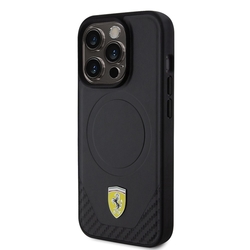 Ferrari PU Leather Bottom Carbon MagSafe Zadní Kryt pro iPhone 15 Pro Black