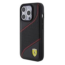 Ferrari PU Leather Perforated Slanted Line Zadní Kryt pro iPhone 15 Pro Black