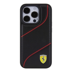 Ferrari PU Leather Perforated Slanted Line Zadní Kryt pro iPhone 15 Pro Black
