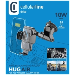 Univerzální držák do auta CellularLine Hug Air s bezdrátovým nabíjením, 10W, černý 