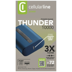 Powerbanka Cellularline Thunder 10 000 mAh, modrá