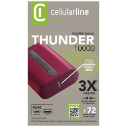 Powerbanka Cellularline Thunder 10 000 mAh, červená