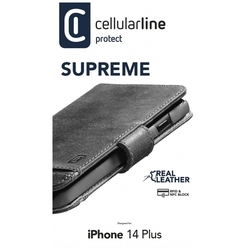 Prémiové kožené pouzdro typu kniha Cellularline Supreme pro Apple iPhone 14 Plus, černé