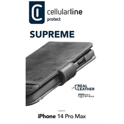 Prémiové kožené pouzdro typu kniha Cellularline Supreme pro Apple iPhone 14 PRO MAX, černé