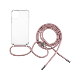 Pouzdro FIXED Pure Neck s růžovou šňůrkou na krk pro Apple iPhone 11