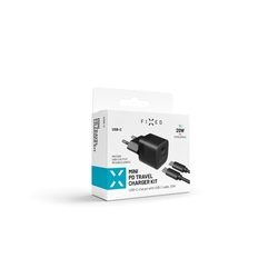 Set síťové nabíječky FIXED Mini s USB-C výstupem a USB-C/USB-C kabelu, podpora PD, 1 metr, 20W, černý