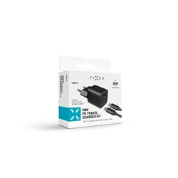 Set síťové nabíječky FIXED Mini s USB-C výstupem a USB-C/USB-C kabelu, podpora PD, 1 metr, 30W, černý