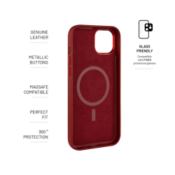 Kožený zadní kryt FIXED MagLeather s podporou MagSafe pro Apple iPhone 15 Plus, červený