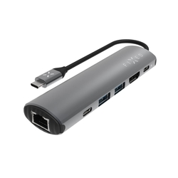 6-portový hliníkový USB-C FIXED HUB Pro, pro notebooky a tablety, šedý