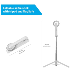 Selfie stick s tripodem FIXED MagSnap s podporou MagSafe a bezdrátovou spouští, bílý