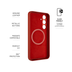 Kožený zadní kryt FIXED MagLeather s podporou MagSafe pro Samsung Galaxy S24, červený