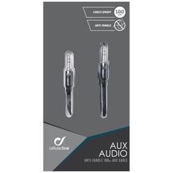 Audio kabel CELLULARLINE AUX AUDIO, AQL® certifikace, plochý, 2 x 3,5mm jack, černý
