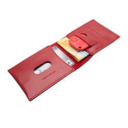 Kožená peněženka Smile Wallet se smart trackerem FIXED Smile s motion senzorem, červená