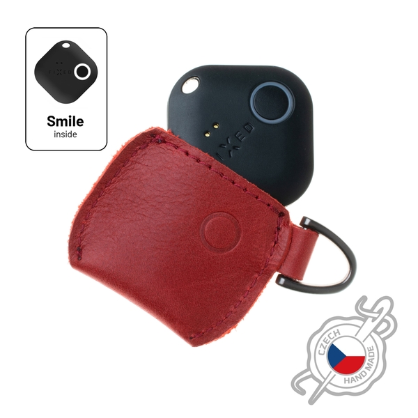 Kožené pouzdro FIXED Smile Case se smart trackerem FIXED Smile Pro, červené