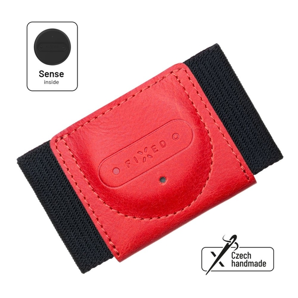 Kožená peněženka FIXED Sense Tiny Wallet se smart trackerem FIXED Sense, červená