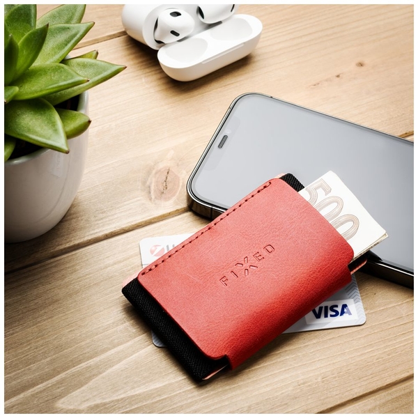 Kožená peněženka FIXED Tiny Wallet for AirTag z pravé hovězí kůže, červená