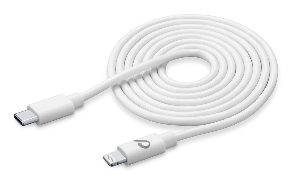 USB-C datový kabel CellularLine s konektorem Lightning, 200 cm, bílý 