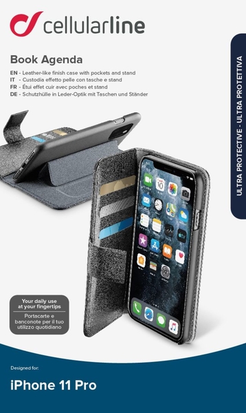 Pouzdro typu kniha CellularLine Book Agenda pro Apple iPhone 11 Pro, černé