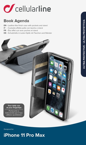 Pouzdro typu kniha CellularLine Book Agenda pro Apple iPhone 11 Pro Max, černé