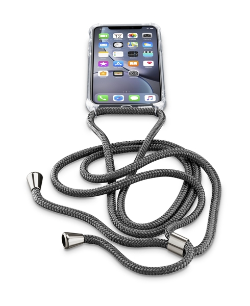 Transparentní zadní kryt Cellularline Neck-Case s černou šňůrkou na krk pro Apple iPhone XR