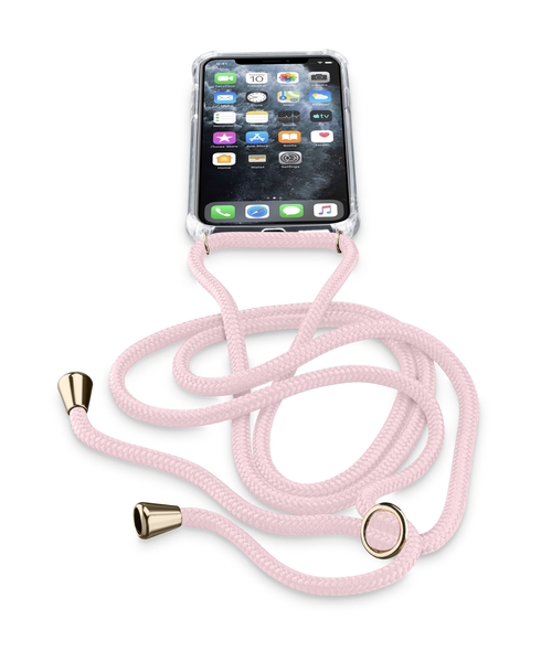Transparentní zadní kryt Cellularline Neck-Case s růžovou šňůrkou na krk pro Apple iPhone 11 Pro