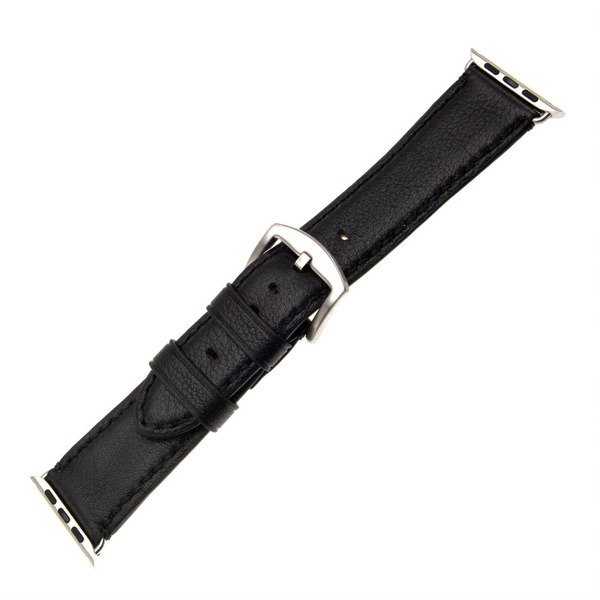 Kožený řemínek FIXED Berkeley pro Apple Watch 42/44/45mm se stříbrnou sponou, velikost L, černý