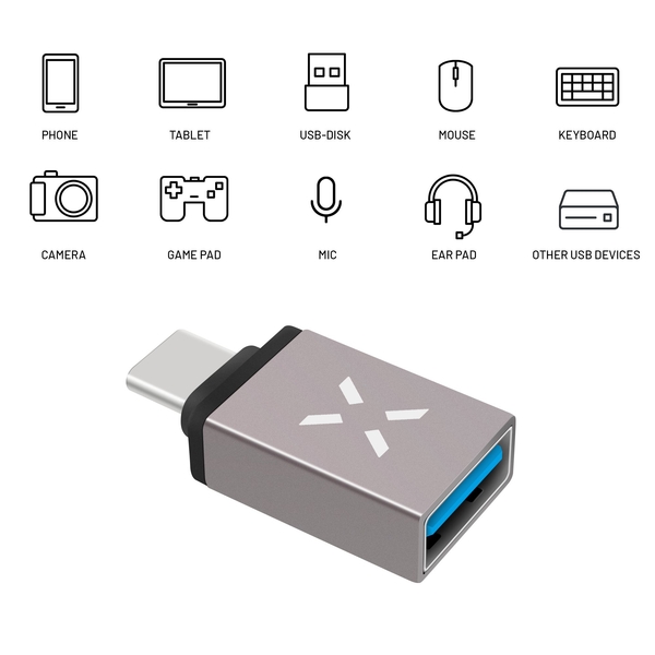 Redukce z hliníku FIXED Link USB-A na USB-C, šedá